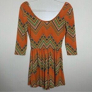 Ita Trendy Women's Size Medium Orange Aztec Print Stretchy Romper